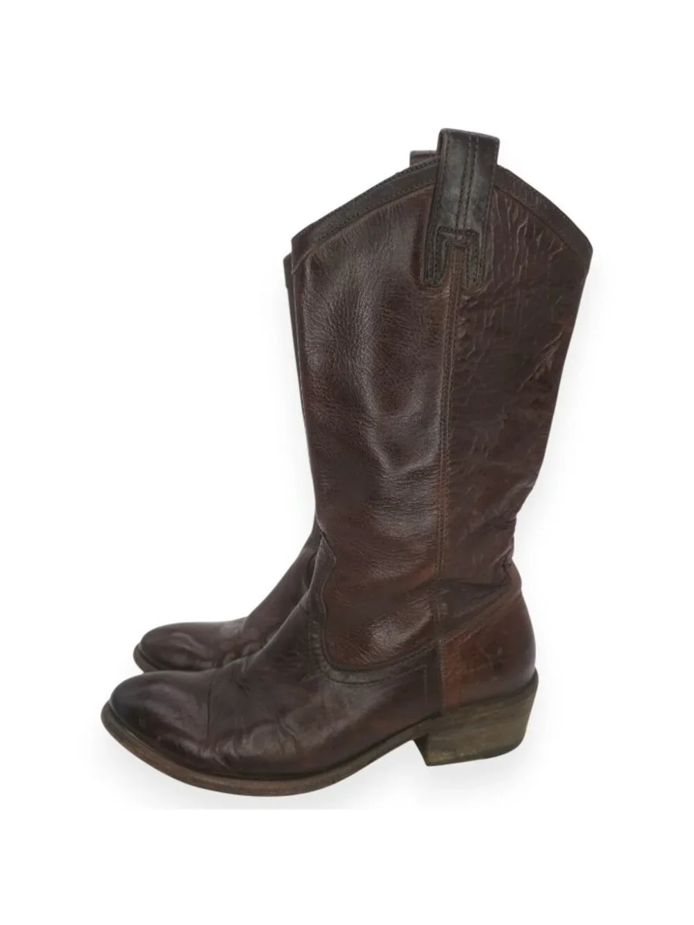 Frye Brown Leather Mid-Calf Heeled Boots - Picture 2 of 12